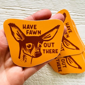 Fawn deer sticker, cute camp sticker, retro vinyl sticker, nature sticker, vintage camp, waterproof yellow brown neutral illustration