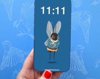 Cozy cottage bee illustrated digital phone wallpapers, neutral animal digital Art, instant download, vintage style art theme, cottagecore