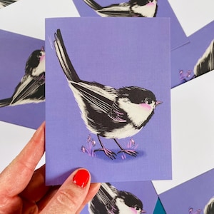 Carte pour notes finition lin mésange violette, voeux, enveloppe incluse, note d'amitié, marguerite oiseaux floral, cadeau d'observation d'oiseaux coloré pour amie