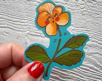 Vintage pansy illustrated Sticker, Waterproof matte Vinyl, neutral art gift, cute dark humor journal decor, tattoo old school style floral