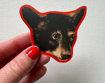 Black bear cub face Sticker, Waterproof Vinyl Decal, grizzly brown bear, illustration neutral gift, funny quote journal decor, retro style
