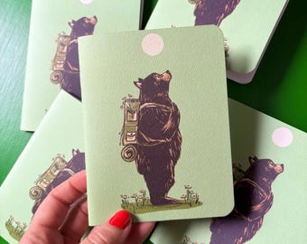 Hiking brown Bear Notebook, Handmade Illustrated Pocket Journal, quote illustration, bears nature art, sketch Artist gifts, neutral