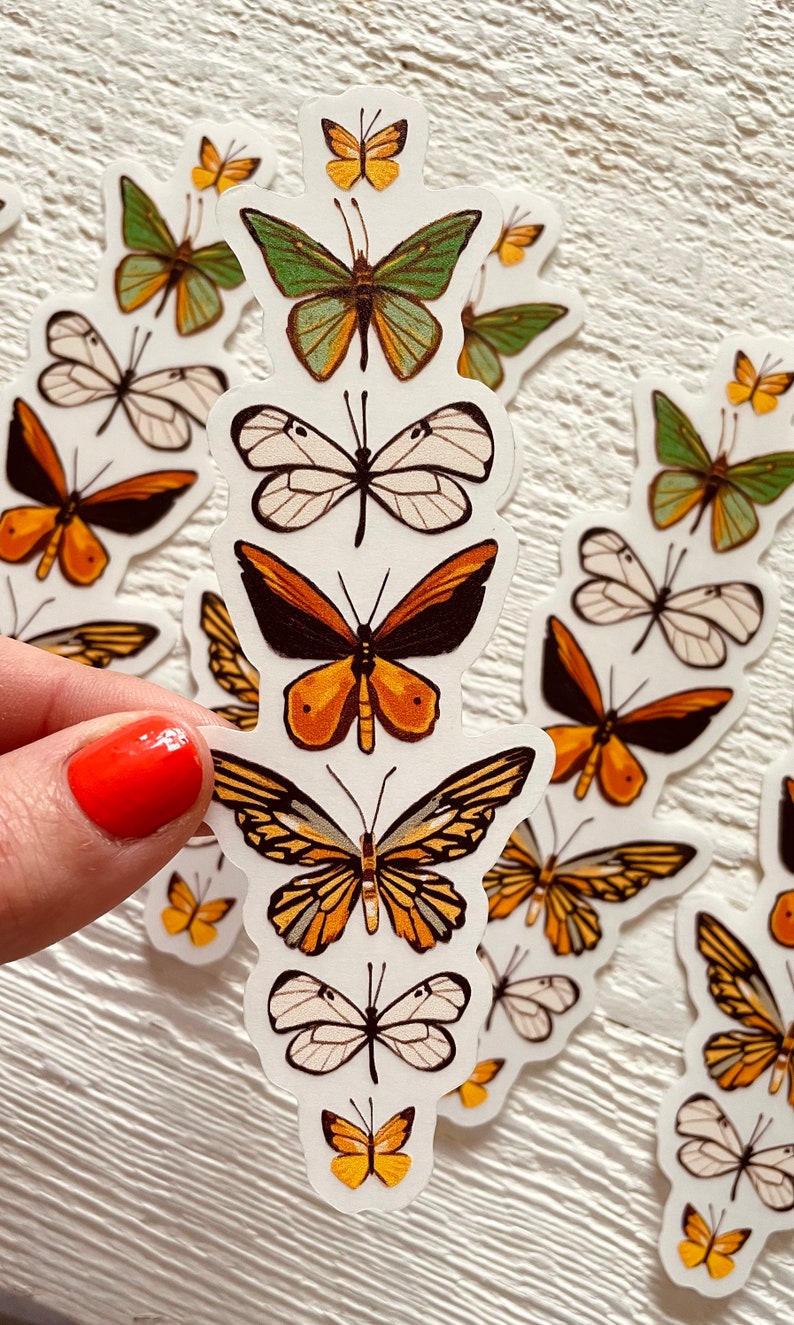 Moth and butterflies sticker, clear sticker, nature sticker, boho moths, gender neutral, tall sticker, butterfly illustration image 3