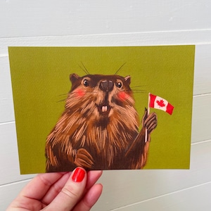 Impression de papier recyclé castor canadien, impression d'art 5 x 7, art de l'illustration, cadeau écologique, impression murale de galerie, artiste canadien, illustration d'animal