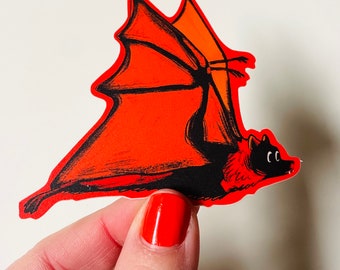 Orange vampire bat sticker, illustrated sticker, sticker,Halloween sticker, waterproof sticker, orange and black, Halloween art, 70s sticker