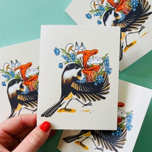 Carte pour notes mate mésange en quête de nourriture, voeux doux, enveloppe incluse, note d'amitié, oiseaux, fleurs, canards colorés, cadeaux d'observation d'oiseaux