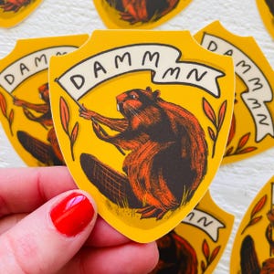 Sticker écusson castor, citation drôle fantaisiste, décalcomanie en vinyle, thème de la nature, animal de l'étang de castors, kitsch imperméable, fabriqué au Canada, chalet rétro