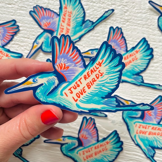 Flying heron sticker, neutral bird stationary, vinyl decal, retro vintage colour, bird quotes, scratch proof, wild made goods, Canadian art