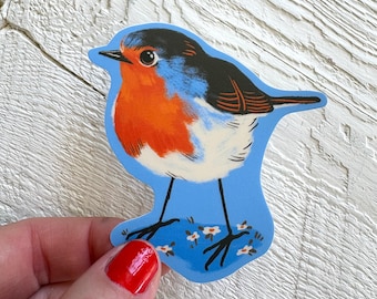 European Robin sticker, vinyl stickers, little bird sticker, waterproof stationary, song birds illustrations, British birding, neutral gifts