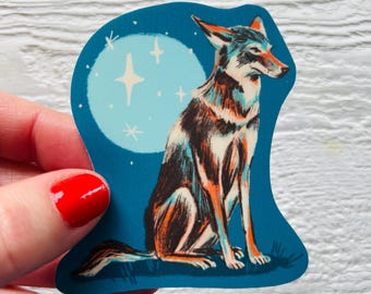 Blue Coyote sticker, vinyl stickers, waterproof sticker, sketch blue, nature sticker,  theme sticker, neutral sticker, Canadian made goods