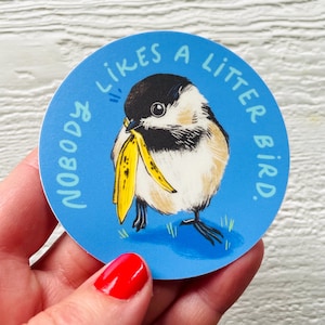 Autocollant mat mésange oiseau de litière, décalcomanie en vinyle, oiseaux d'extérieur, papeterie illustrée imperméable, cadeau neutre mignon, papeterie d'art kitsch