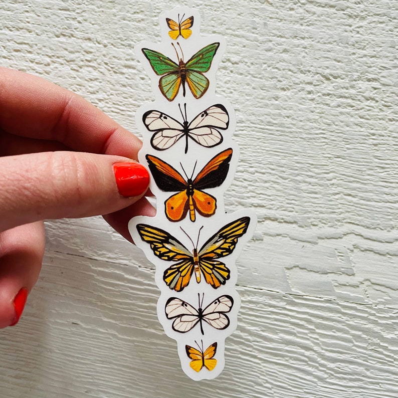 Moth and butterflies sticker, clear sticker, nature sticker, boho moths, gender neutral, tall sticker, butterfly illustration image 5