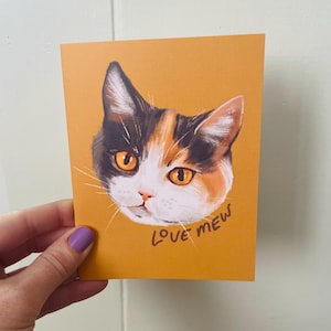 Carte de correspondance en lin avec chat calicot, voeux d'amour amical, enveloppe incluse, carte stationnaire, cadeau de carte de correspondance vierge, fabriqué au Canada