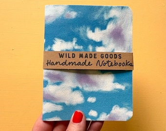 Fluffy cloud print paper notebook, pocket journal, retro adventure stationary, illustrated Canadian art book, handmade small sketch pad