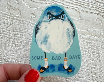 Grumpy gnatcatcher Sticker, vinyl decal, illustrated Waterproof, adventure camp birds, small birds, birding, socks sandals funny quote, gift