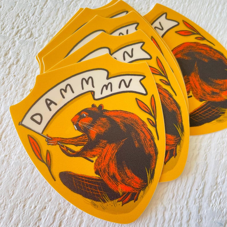 Beaver patch sticker, whimsical funny quote, vinyl decal, nature theme, beaver pond animal, waterproof kitsch, Canada made, retro cottage image 5