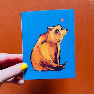 Carte de correspondance Love Bear finition lin, salutation amicale d'anima, carte de note d'enveloppe neutre, carte blanche d'amour, illustration colorée d'ours