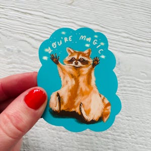 Little raccoon matte sticker, optimist quote decal, waterproof illustrated stationary, neutral gifts, Canadian animal kitsch gift, raccoons