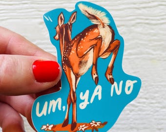 Jumping Deer Sticker: Waterproof Matte Vinyl Decal, Canadian Art