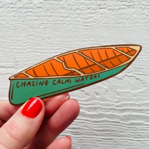 Canoe sticker, camp paddle decal, relaxing quote, water sport lake, vinyl decal, classic wooden canoe gifts, neutral stationary sports art