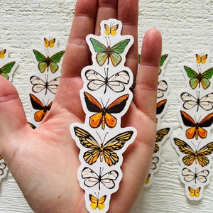 Moth and butterflies sticker, clear sticker, nature sticker, boho moths, gender neutral, tall sticker, butterfly illustration image 1