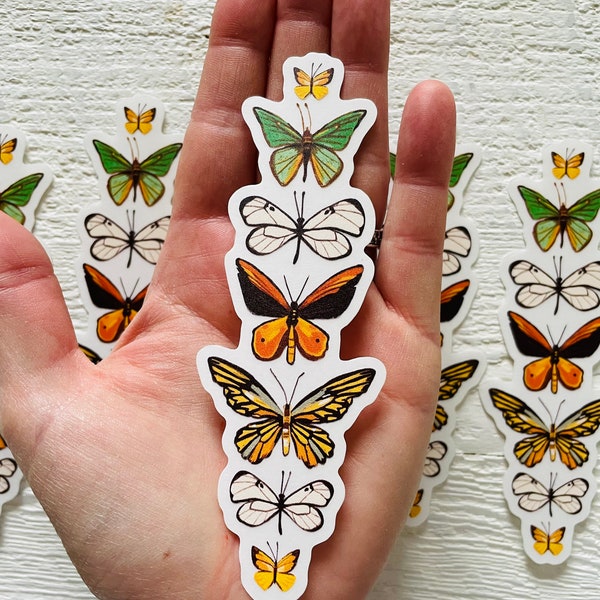 Moth and butterflies sticker, clear sticker, nature sticker, boho moths, gender neutral, tall sticker, butterfly illustration