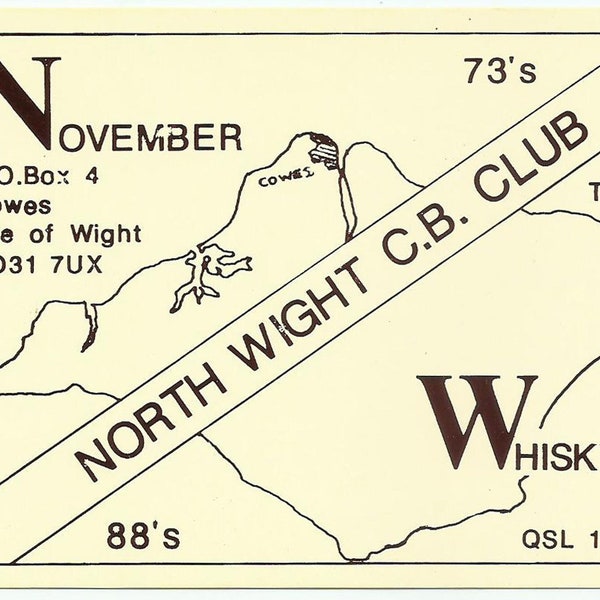 Isle of Wight England, Vintage QSL Card, North Wight CB Club, Isle of Wight Map, 1991