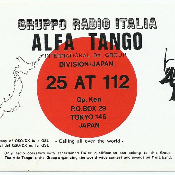 Tokyo Japan, Vintage QSL Card, Amateur Radio, Japanese Flag with Map, 1993