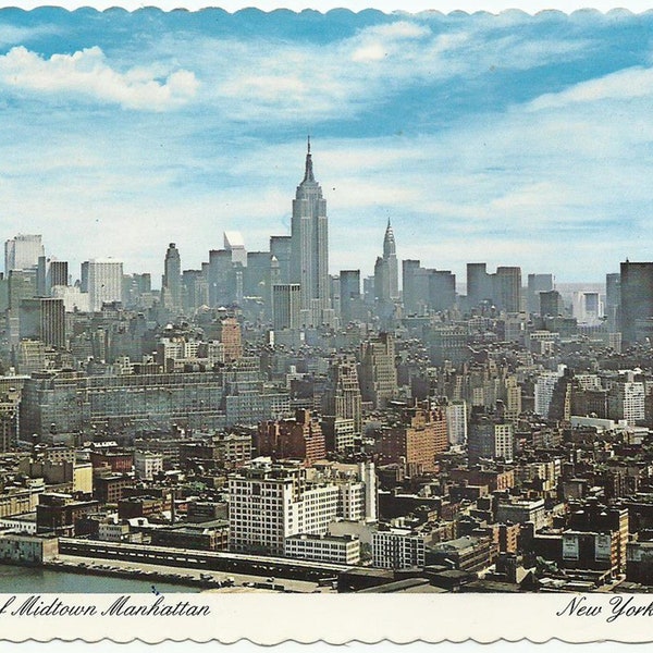 New York City USA, Vintage Postcard, Midtown Manhattan, Aerial View, Octave Chanute Stamp, 1980