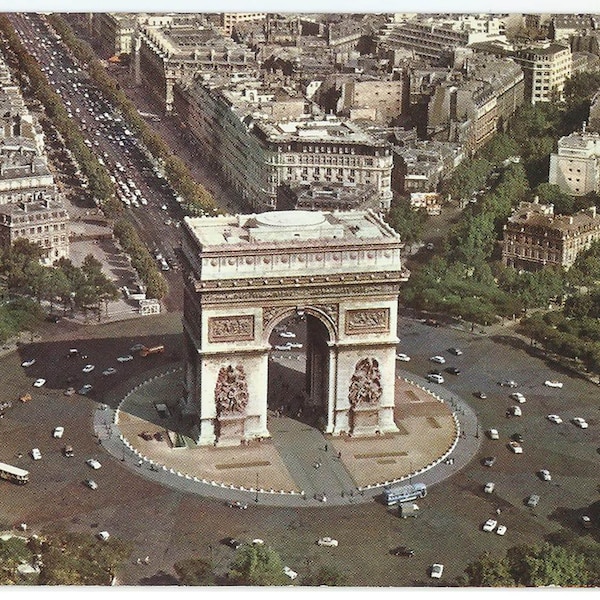 Paris France, Vintage Postcard, Arc de Triomphe, Aerial View, 1967