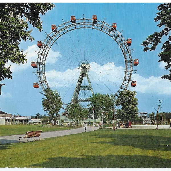Vienna Austria, Vintage Postcard, Viennese Giant Ferris Wheel-Prater Amusement Park