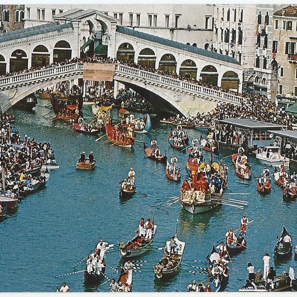 Venecia Italia, postal antigua, Gran Regata Histórica del Canal, 1978