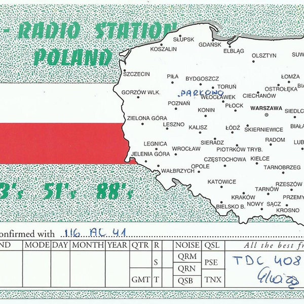 Parkowo Poland, Vintage QSL Card, CB Radio Station Poland, Map of Poland, 1993