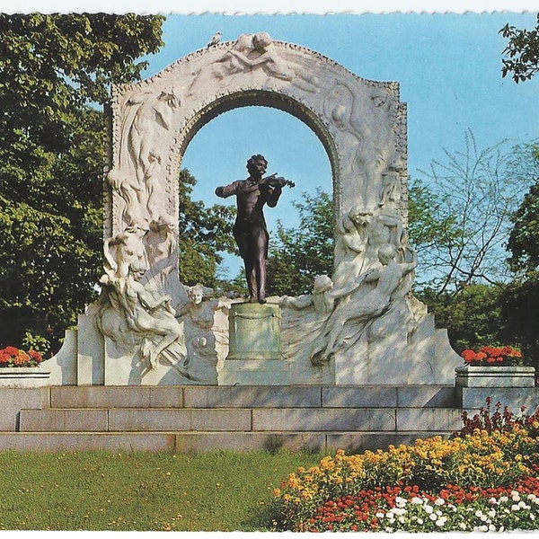 Vienna Austria, Vintage Postcard, Johann Strauss Monument, Bronze Statue-Gilded in Gold, 1966