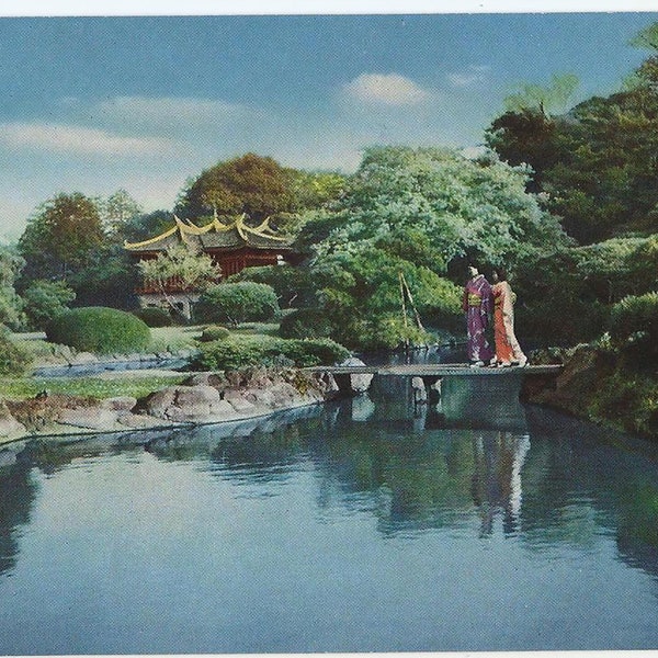 Japanese Garden, Vintage Postcard, Shinjuku Gyoen Park, 1960s