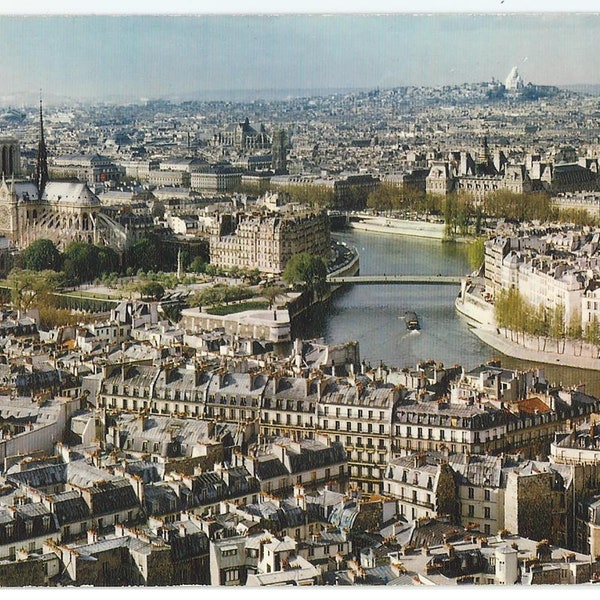 Paris France, Vintage Postcard, General View-Landmarks, Seine River, 1976