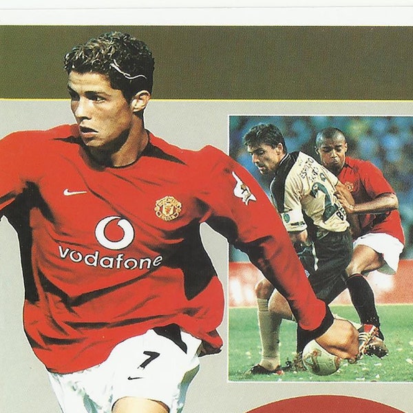 Cristiano Ronaldo in Manchester United, Vintage Promo Card, Portuguese Footballer in Red Vodafone Jersey
