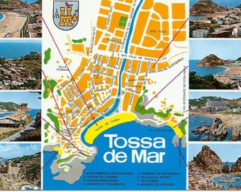 Tossa De Mar Map Costa Brava Spain Vintage Postcard Tossa De Mar 8 | Etsy