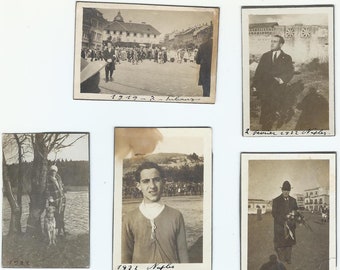 Une famille en Italie, 7 photos anciennes, Naples-Palerme, lot de petites photos sépia, 1919-1922