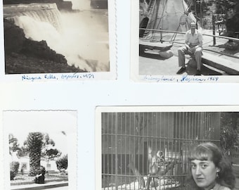 Familienreisebilder, 6 Vintage Fotos, Niagara Falls- Disneyland-Naples-Cairo-Prague, kleines Foto Lot, 1952-1968