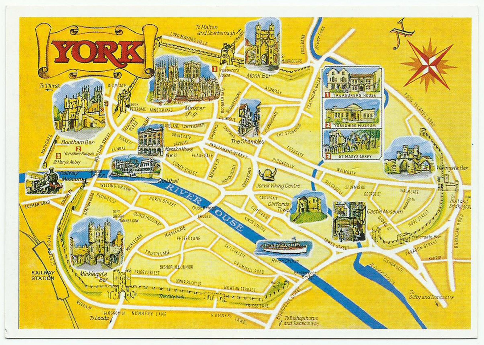 York England Vintage Postcard Illustrated City Map Etsy
