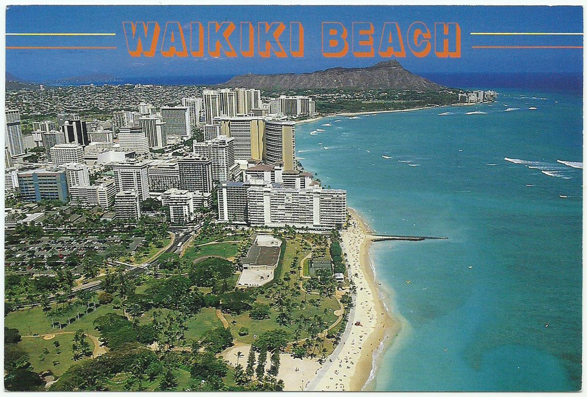Waikiki Beach Hawaii Vintage Postcard Fort Derussy Park photo