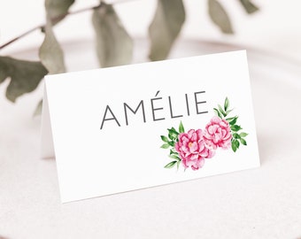 Flower Wedding Place Card, Wedding Watercolor, Personalized Place Card, Wedding Table Decoration, Printable Place Card, ROMANTIC PEONIES