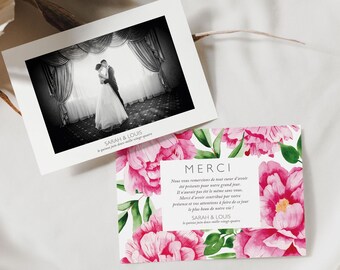 Remerciements mariage fleur, Remerciements Mariage Pivoines, Carte remerciements imprimable, Aquarelle, Mariage Floral, PIVOINES ROMANTIQUES