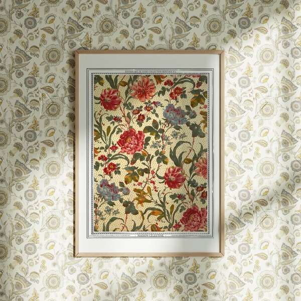 Affiche Vintage, Motif Floral Vintage, Imprimé Textile Vintage, Reproduction Art textile Ancien, Décoration Maison, Motif Ancien, Art Mural