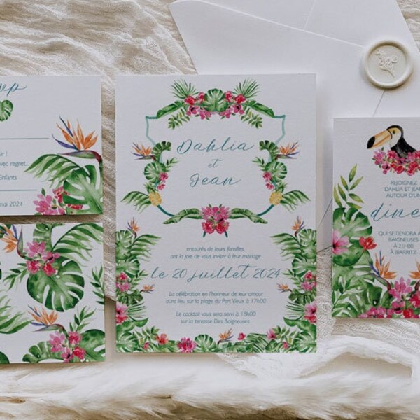 Faire-part mariage Tropical, Invitation mariage exotique, Faire-part mariage imprimable, Faire-part mariage à imprimer, Logo, TROPICAL POP