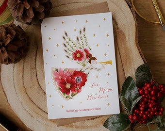 Set of 8 A6 CHRISTMAS ANGEL Cards, Christmas Card, Greeting Card, Illustrated Card, Happy Holidays, Christmas Gift, Merry Christmas, Christmas Flower