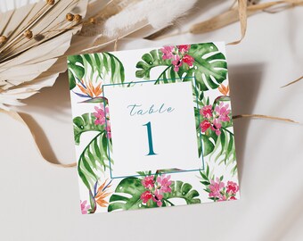 Tropical wedding table number, Printable wedding table number, Tropical wedding table decoration, Watercolor, Monstera, TROPICAL POP