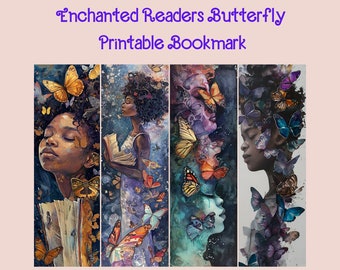 Enchanted Readers Butterfly Collection: Set of 4 Printable Bookmarks Featuring Dreamy Afrofuturism-Inspired Artwork