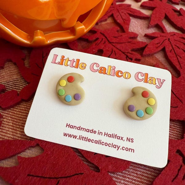 Paint Pallette Polymer Clay Stud Earrings | Teacher Clay Earrings | Fun Clay Earrings | Cute Clay Earrings | Clay Earrings Canada